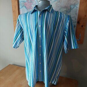 Nike Golf Dri Fit Striped Short Sleeved Button Front Shirt Men's Large